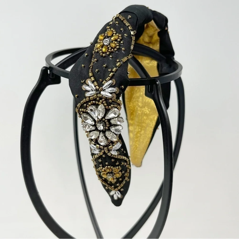 Black Beaded Jeweled Slip On Women’s Headband Adjustable One Size